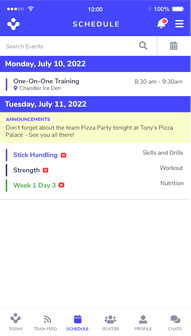 User weekly schedule screen of hello team mobile app